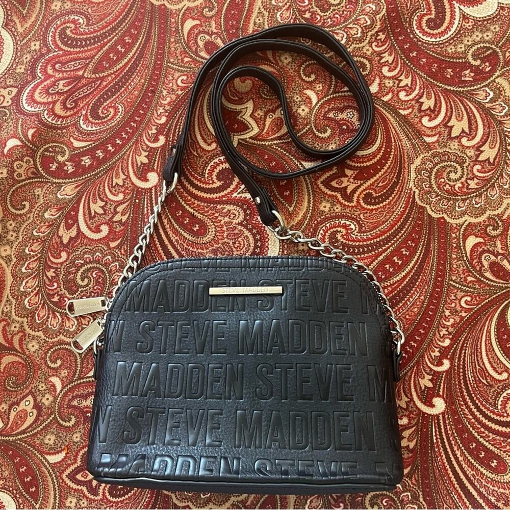 Steve Madden Small Black Crossbody Silver Hardware Vegan Leather Bag